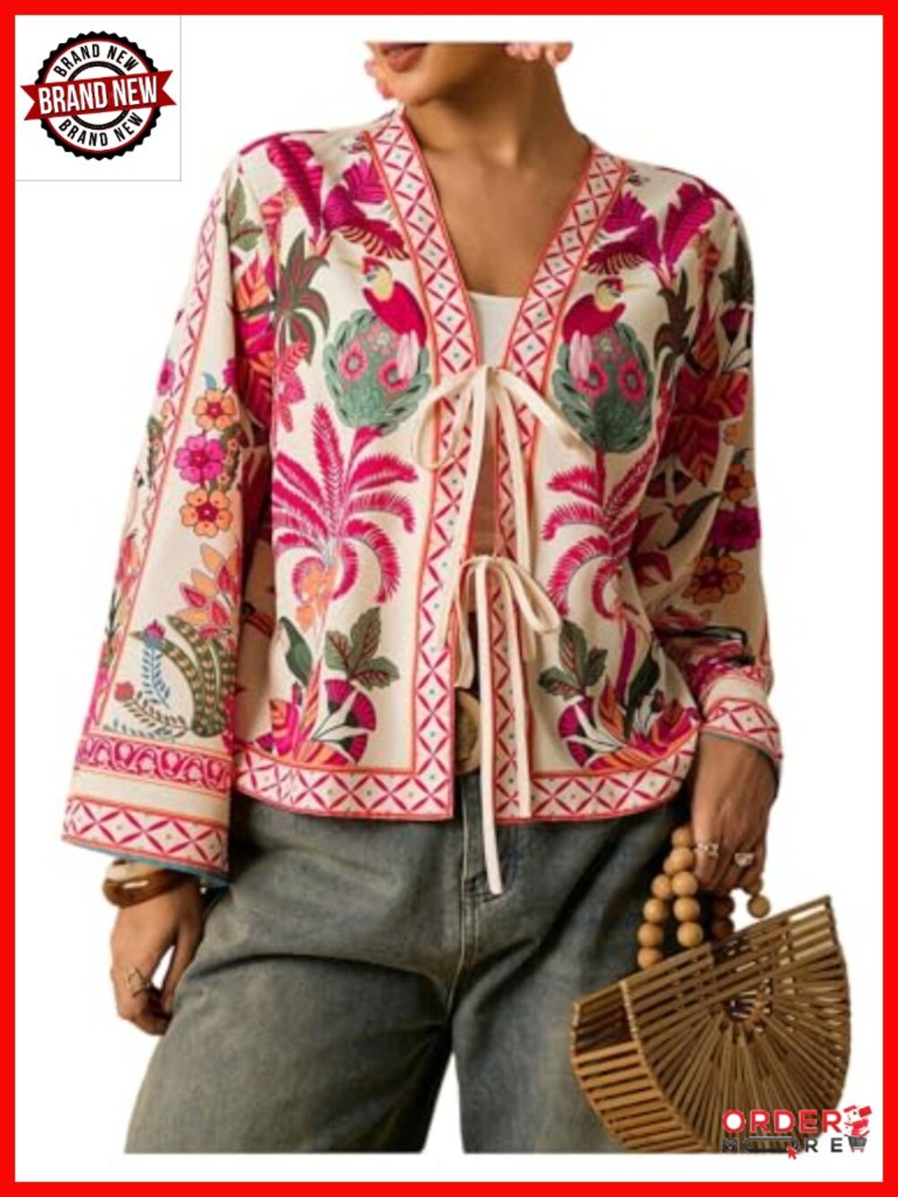 Plus Size Boho Bow Tie Front Blouse Long Bell Sleeve V Neck Peasant Top